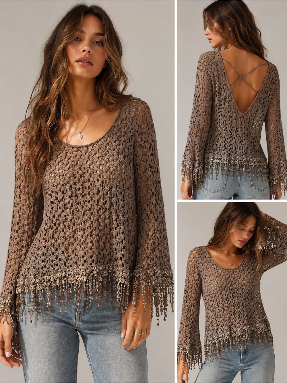 Montana Crochet Fringe Boho Top – Size M